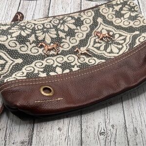 EUC Myra Brown and Cream Patterned Women's Wristlet with horse adornments‎